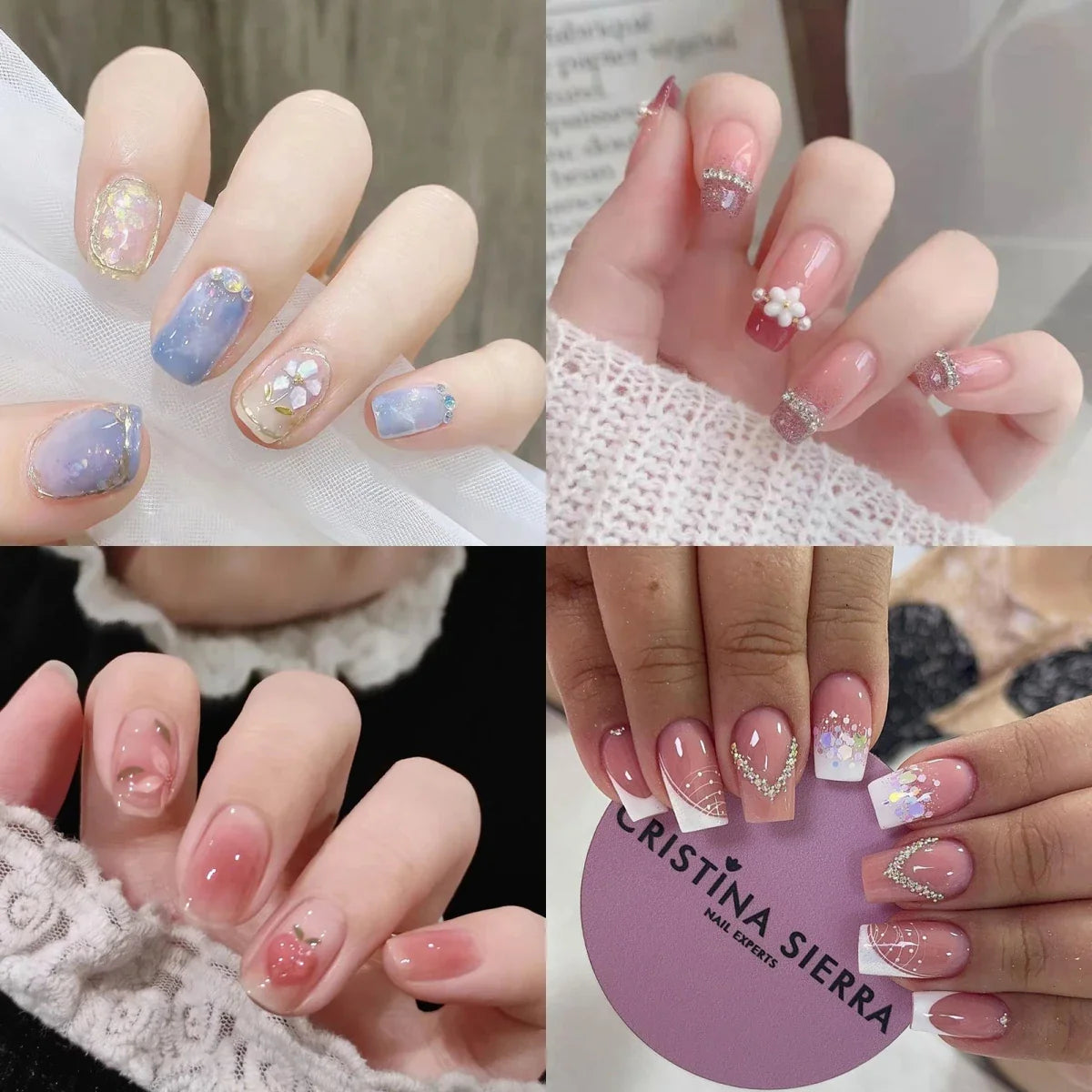 Aichashi Nail Art Fake Nails Long Island Iced Tea Wearing Jiashan Camellia Flower 3D Light Change Love Girl Blush Wearing Press on Nails