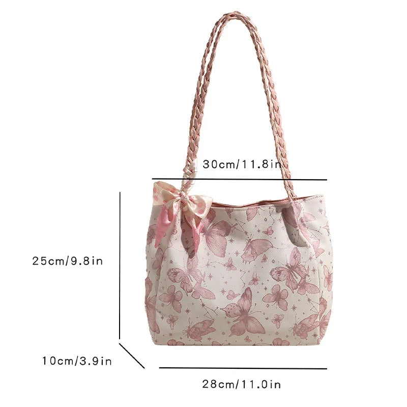 Aichashi Large Capacity New Summer Shoulder Bag Butterfly College Student Commuter Tote Bag Trendy and Fashionable