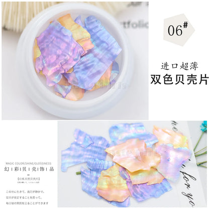 aichashi 1 Jar Mix 2 Colorful Irregular Natural Sea Shell Thin Abalone Slice Pallitte Nail Art Sequins Decals Manicure Accessories Tip