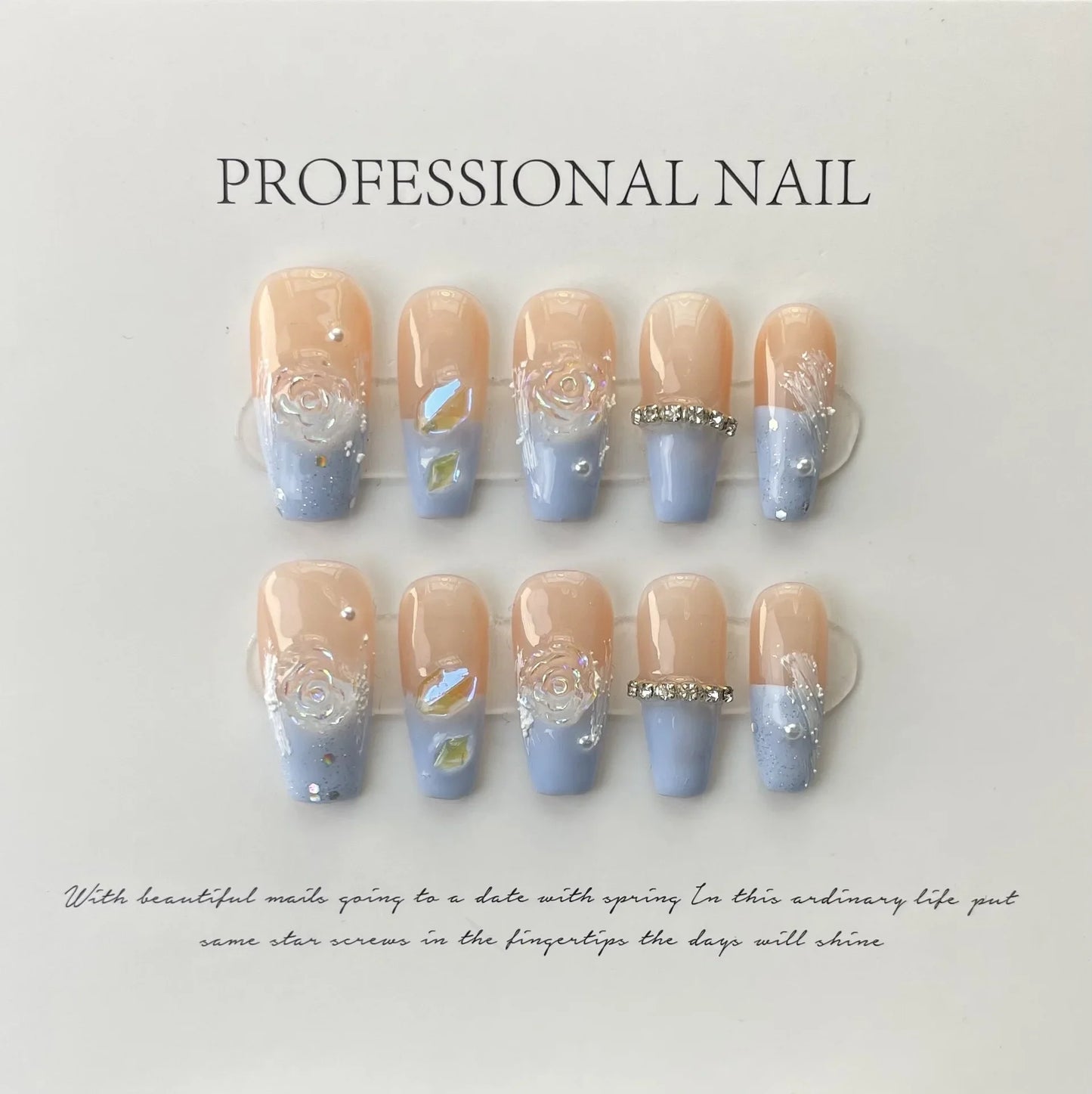 10pc detachable long ballet green false nails with Camellia butterfly full cover press on acrylic nail coffin korean style nails