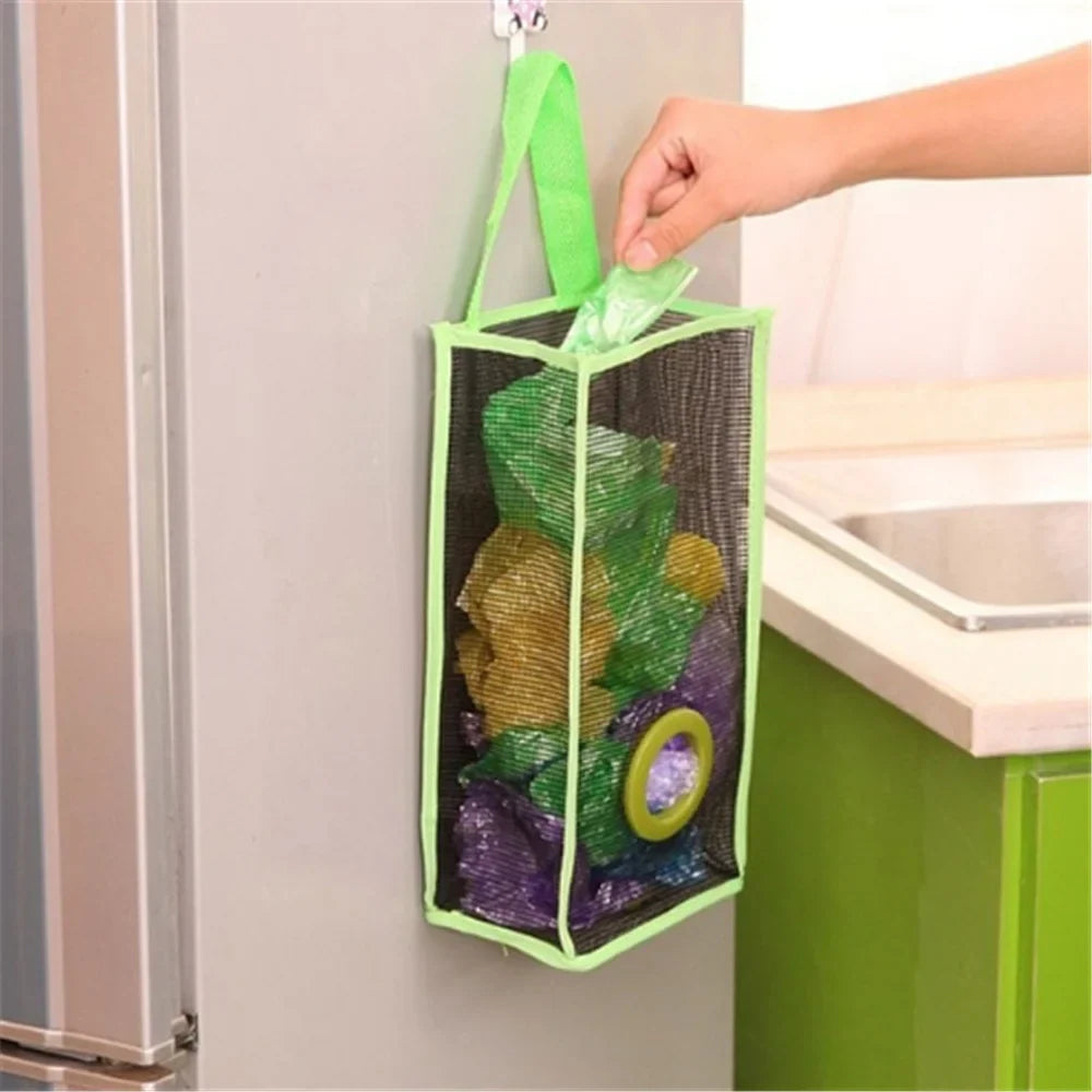 Aichashi 1 Pcs Reusable grocery bag holder, kitchen hanging net, Bin bag storage organizer