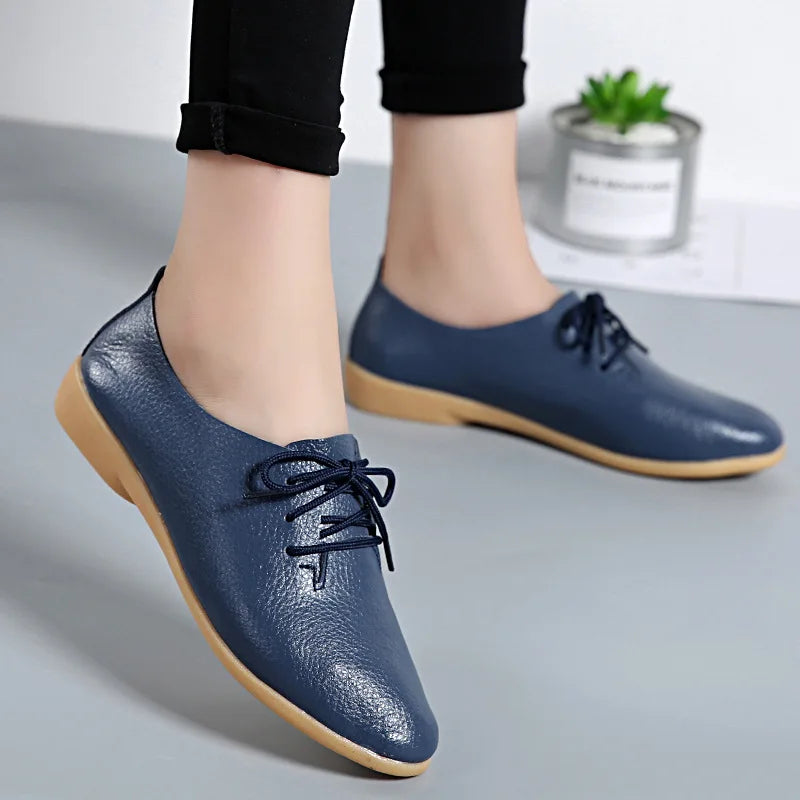 Aichashi Genuine Leather Summer Loafers Women Casual Shoes Moccasins Soft Pointed Toe Ladies Footwear Women Flats Shoes Female