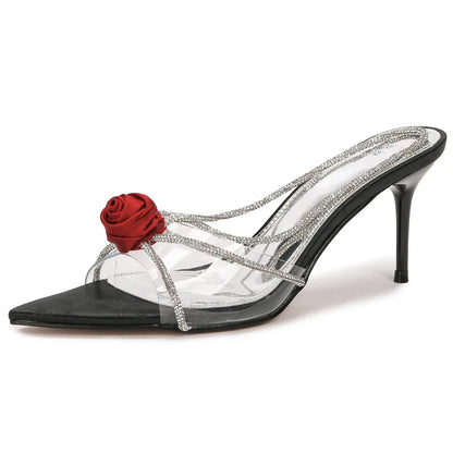 aichashi  -  Flower Designer High Heels Brand Slingback Pumps Woman Sexy Party Dress Transparent Crystal Luxury Rose Flowers Sandals Female