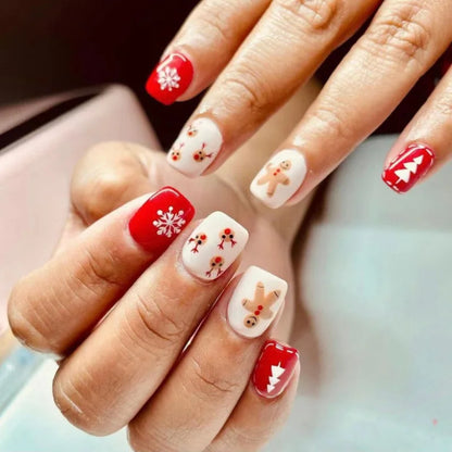 24pcs Christmas Fake Nails Square Head French Ballet Nail Arts Press on Nails Waterproof Faux Fingernails Full Cover Nail Tips