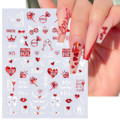 Aichashi Love Heart Nail Stickers Simple Heart Design Self-Adhesive Slider Letters Nail Art Decorations Stars Decals Manicure Accessories