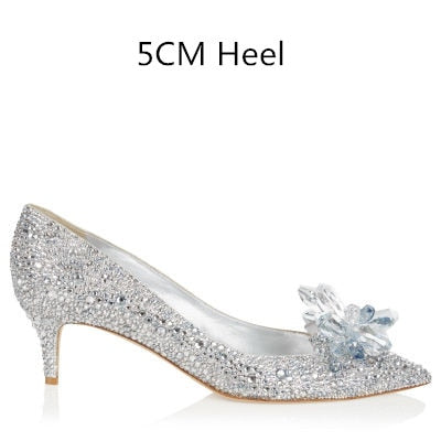 Aichashi Cinderella Shoes Rhinestone High Heels Women Pumps Pointed toe Woman Crystal Party Wedding Shoes 5cm/7cm/9cm