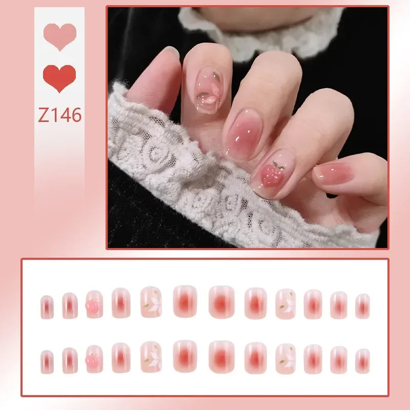 Aichashi 24pcs/box Fake Nails Press on Reusable with Designs Set French Artificial Aurora Diamond False Tipsy Stick-on Nails Tips Art