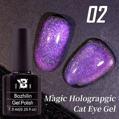 Aichashi 7.5ml Double Light Reflective Magnetic Gel Sparkling Rainbow Soak Off Semi Permanent Nail Art Disco Flashing Cat Eye Gel