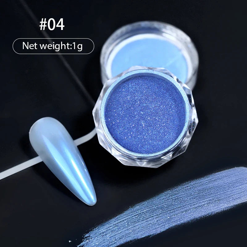 Aurora Pearl White Nails Glitter Dust Chrome Moonlight White Rubbing on Powder Shell Mirror Pigment Nail Art Supplies Decoration