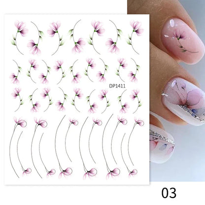 Aichashi 3D Laser Sakura Flower Nail Sticker Aurora Decals Glitter Star Butterfly Floral Adhesive Sliders Cherry Blooming Manicure