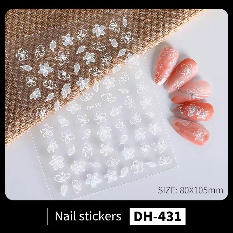 Aichashi 3D Laser Sakura Flower Nail Sticker Aurora Decals Glitter Star Butterfly Floral Adhesive Sliders Cherry Blooming Manicure