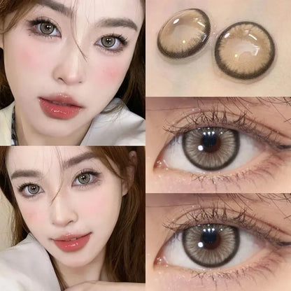 Aichashi 2PCS 1New Colored Contact Lenses for Natural Eyes Brown Colored LensBlue Contact Beauty Pupil Makeup 1 Year