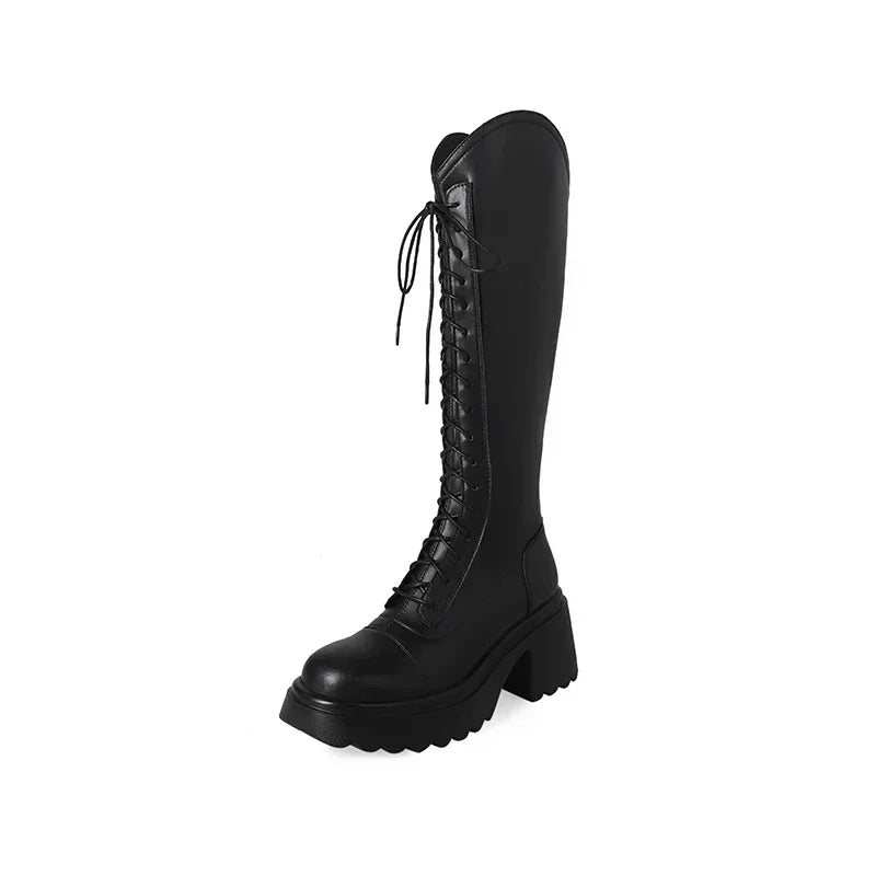 aichashi  -  Winter New Platform Women Long Boots Fashion Lace Up Ladies Elegant Knee High Boots Shoes Thick Bottom Boots