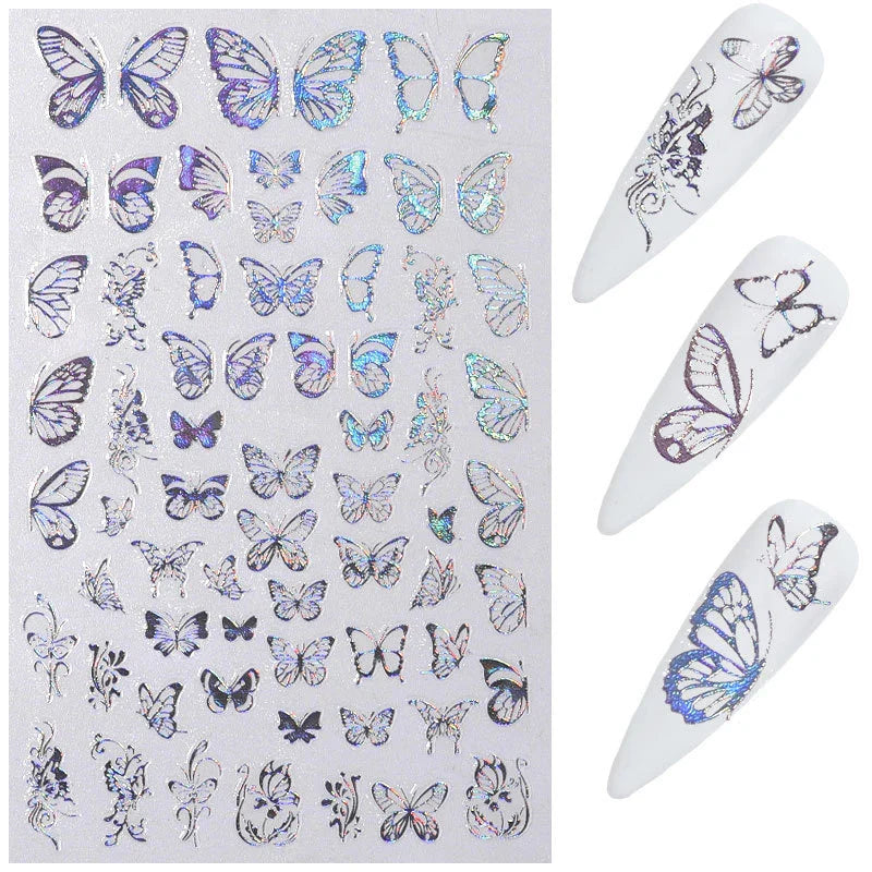 Aichashi Laser Butterfly Sticker Nails Art Holographic Gold/Sliver Nail Decal Design Self-adhesive Butterfly Nail Sticker Ornament