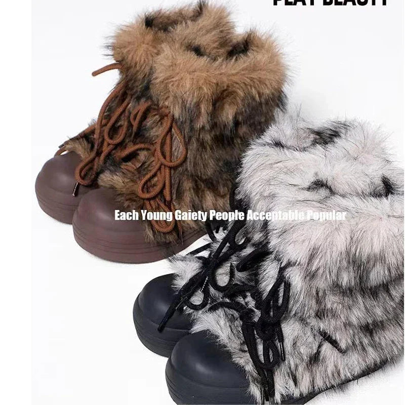 aichashi  -  Fur Women Snow Ankle Boots Flats Platform Warm Shoes Woman Designer Winter New Trend Plush Casual Cozy Sneakers Botas Mujer