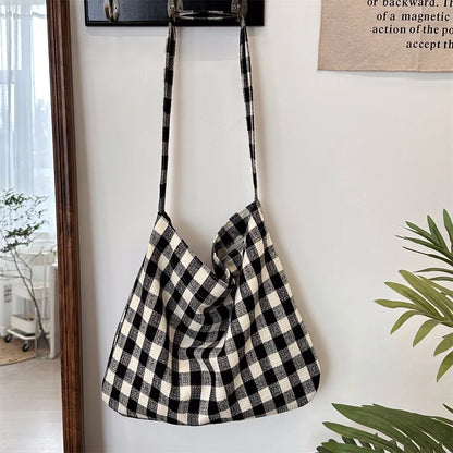 Aichashi BACK TO SCHOOL Retro Plaid Women's Canvas Shoulder Bag Casual College Girls Book Tote Travel Messenger Bags Female Eco Shopping Bag Handbags