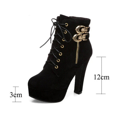 Aichashi New Autumn Ankle Boots for Women Platform High Heels Shoes Woman Buckle Short Booties Casual Faux Suede Footwear