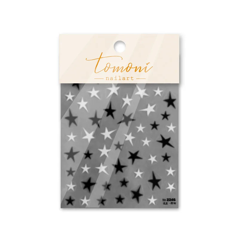 1 Sheet 5D Realistic Black White Laser Silver Gold Meteor Stars Adhesive Nail Art Stickers Decals Manicure Charms Accessories