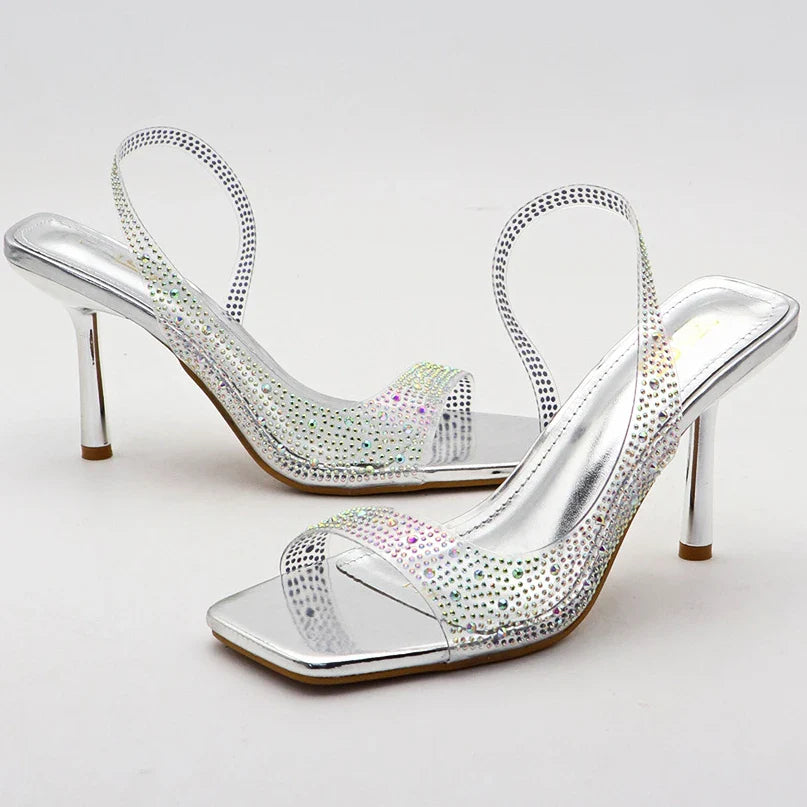 aichashi  -  Rhinestone Transparent High Heeled Sandals Women Pvc Summer Ope Toe High Heels Female Fashion Designer Sandals Women Pumps