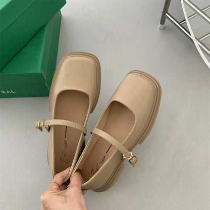 Aichashi French Chunky Heels Women Spring Summer New Fashion Casual Mary Jane Shoes Ladies Designer Leather Sandals Women