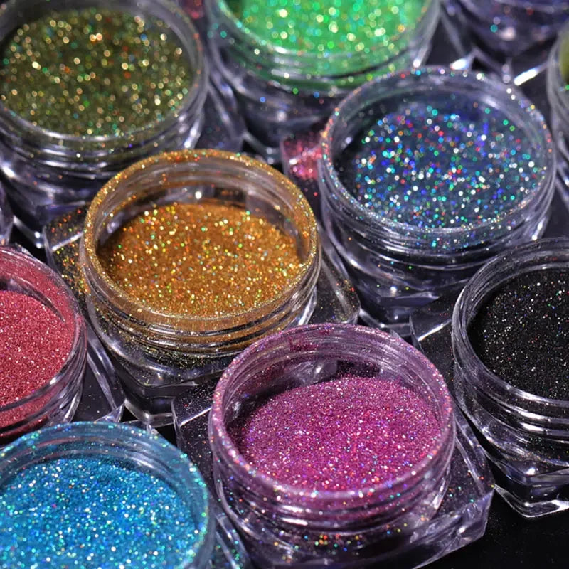 1Box Laser Nail Glitter Holographic Powder for Nails Mirror Polishing Chrome Pigments Shimmer Dip Powders Nail Art Decorations