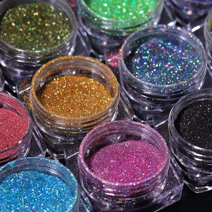 1Box Laser Nail Glitter Holographic Powder for Nails Mirror Polishing Chrome Pigments Shimmer Dip Powders Nail Art Decorations