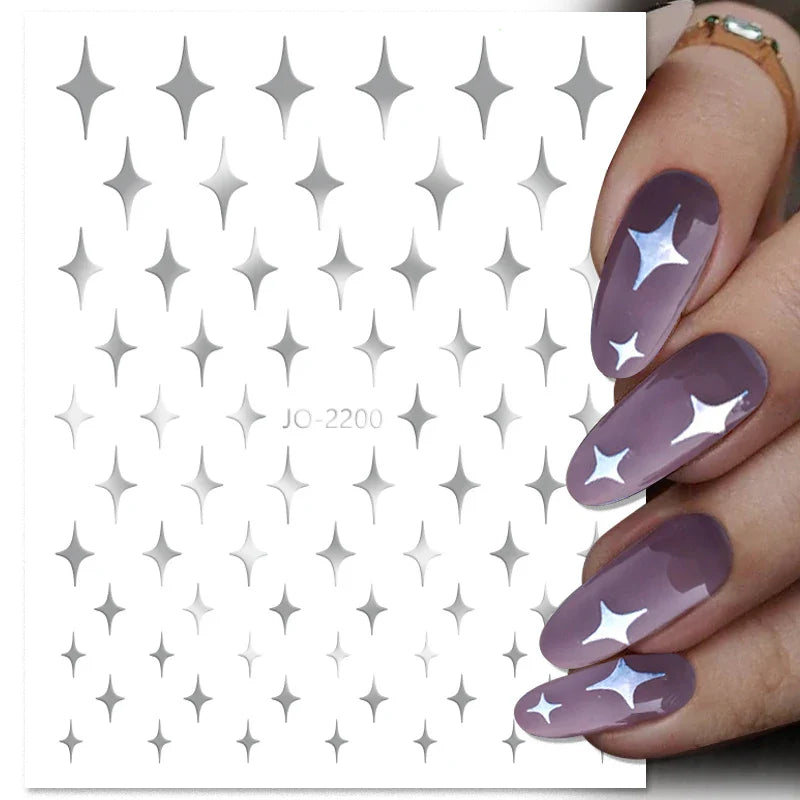 Aichashi 1PCS Black White Butterfly Laser Nail Stickers Y2K Nail Art Decoration Abstract Lines Bronzing Flowers Stickers For Nails