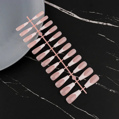 24Pcs/bag French False Nails Frosted Press on Fake Nail Tips Full Cover Artificial Fingernails Ballet Detachable