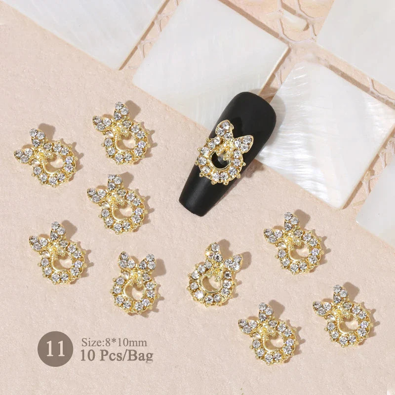 Aichashi 10pcs/bag Butterfly Shaped Nail Rhinestone Star Flower Nail Charm Silver Gold Alloy Nail Pearl Jewelry Accessories Nail Supplies