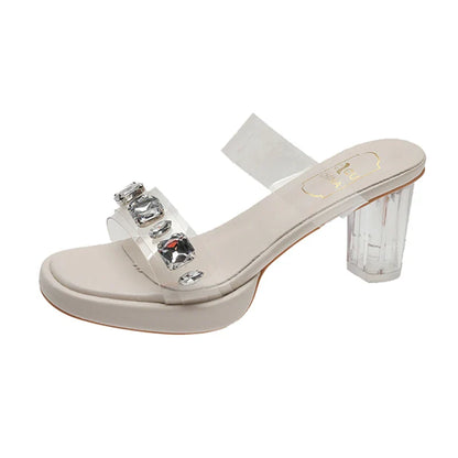 Aichashi Chunky Platform High Heels Sandals Women Summer Shiny Crystal Transparent Pvc Sandals Woman Clear Thick Heeled Party Shoes