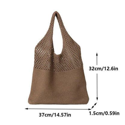 Aichashi New Trend Women's Bag Crochet Handbag Retro Knitted Braid Solid Color Hollow Black Khaki Top-handle Tote Bag Shopper