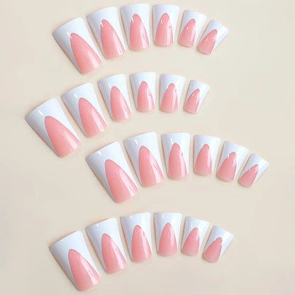 24pcs/set short duckbill shaped fake nails for women girls white black Finger tips faux ongles y2k press on false nail supplies