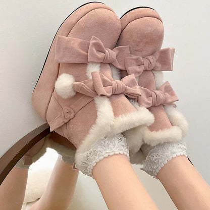 aichashi  -  Winter Lolita Style Warm Plush Women Snow Boots Fashion Platform Thick Heel Short Booties Casual Comfort Cotton Shoes