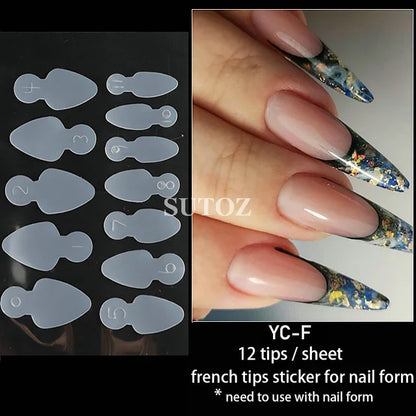 12pcs Dual Nail Forms Reusable Soft Silicone Pads Stencil French Forma Sticker Poly Nail Gel System Extension Nails Mold LEBYC-E