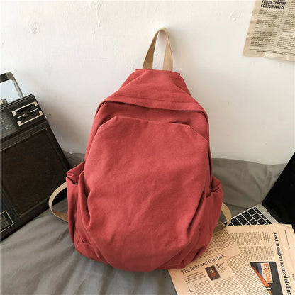 Aichashi BACK TO SCHOOL New Japanese Solid Colour Schoolbag Korean Student Canvas Backpack Large Capacity Double Shoulder Bag for Women Travel Backpack