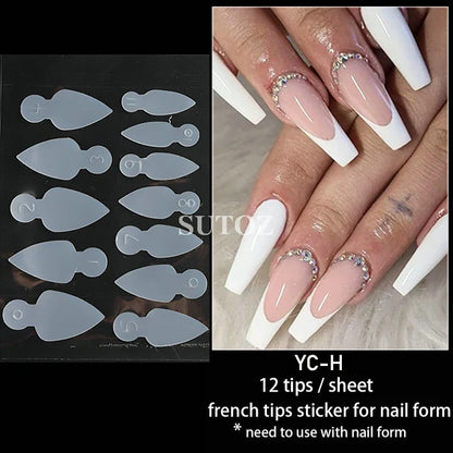 12pcs Dual Nail Forms Reusable Soft Silicone Pads Stencil French Forma Sticker Poly Nail Gel System Extension Nails Mold LEBYC-E