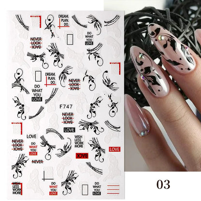 Aichashi 1PCS 3D Black and White Nail Art Stickers Nail Art Decoration Star Moon Butterfly Nail Decal Color Snake Sticker Manicure