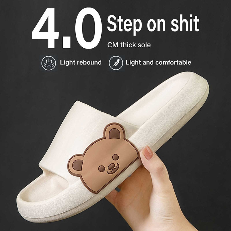 Aichashi Bear Slippers Women Summer Flip Flops Cute Cartoon Shoes For Woman Indoor Outdoor Wear Soft Thick Beach Sandals Couple Slides