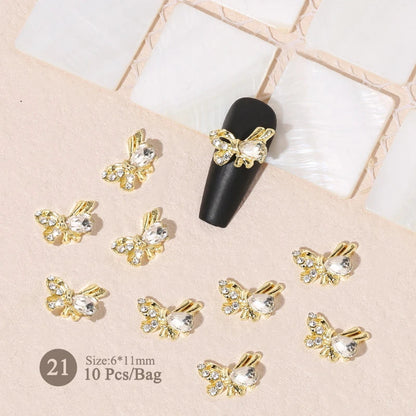 Aichashi 10pcs/bag Butterfly Shaped Nail Rhinestone Star Flower Nail Charm Silver Gold Alloy Nail Pearl Jewelry Accessories Nail Supplies