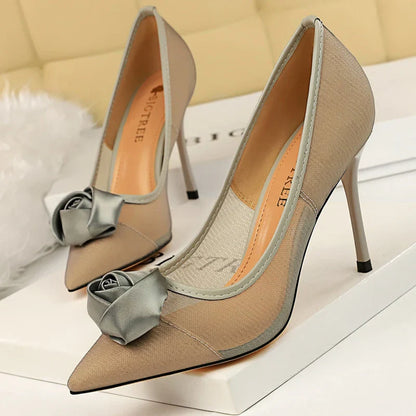 aichashi  -  Shoes Rose Flower Woman Pumps Mesh Hollow High Heels Sexy Party Shoes Stiletto New Pointed Toe Heels Shoes Ladies