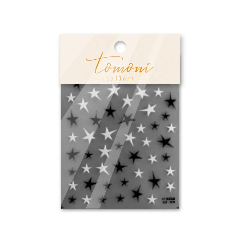 1 Sheet 5D Realistic Black White Laser Silver Gold Meteor Stars Adhesive Nail Art Stickers Decals Manicure Charms Accessories