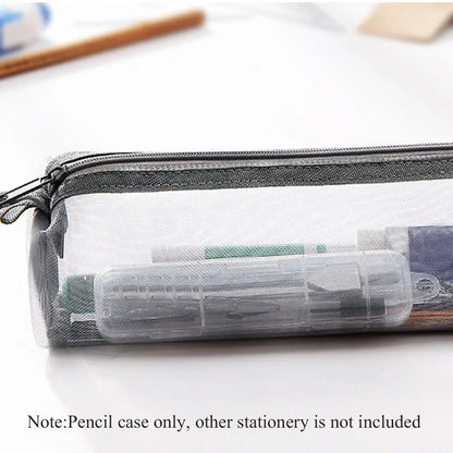 Aichashi BACK TO SCHOOL Nylon Mesh Pencil Case Office Student Pen Box Transparent Zippered Pen Bag Stationery Storage Tool