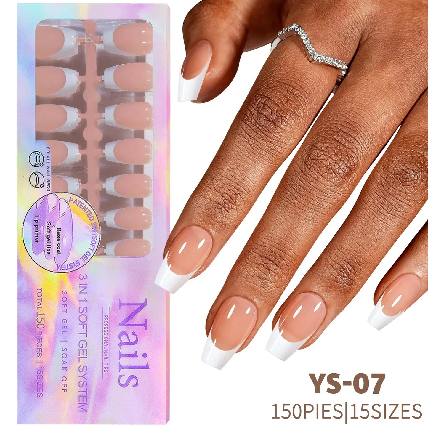 Aichashi 150pcs/boxed New False Nails Press On Nail Long Short Almond Nail Detachable French Style Wearing Manicure Fake Nail Patch