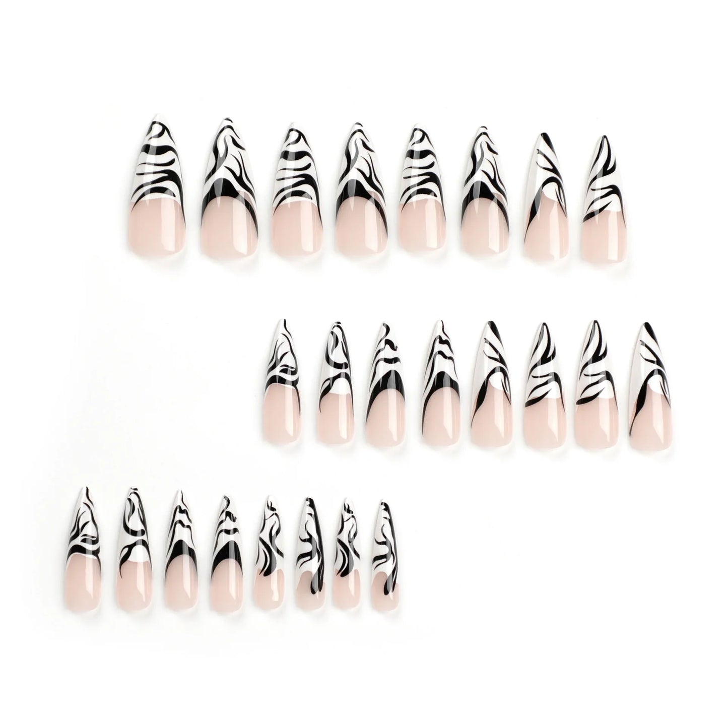 Aichashi Goth Black Stripe False Nails French Design y2k Fake Nails Almond Pointed Head Artificial Nail Patch for Girls Gifts 24pcs