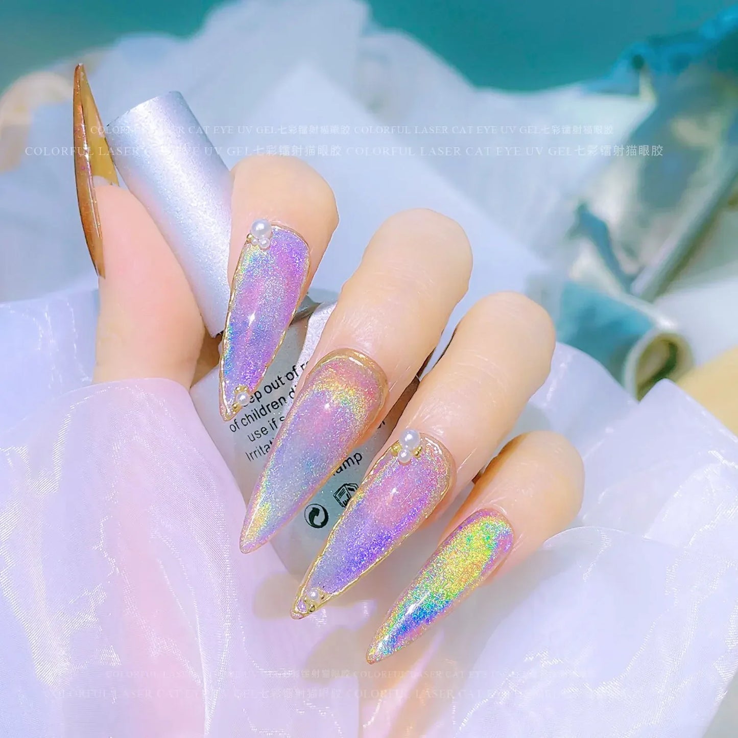 Aichashi Laser Rainbow Cat Eye Gel Magnetic Nails Polish Reflective Sparkling Glitter Gel Can Be Use on Any Color Nail Accesorios