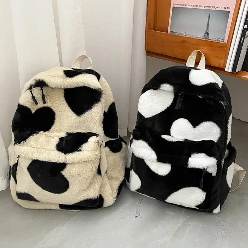 Aichashi Heart Plush Cartoon Backpack Girl Plush Backpacks Cute Fur Backpacks Children School Bags Kids Gift Book Bag Mochilas Para Mujer