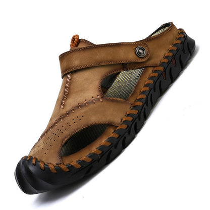 Aichashi Sandals Summer Men Leather  Classic Men Shoes Slippers Soft Sandals Men Roman Comfortable Outdoor Walking Footwear