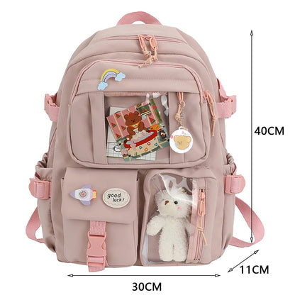 Aichashi Fashion Japanese Nylon Bookbags with Plush Pendant Summer New Student Kawaii Backpack Large Capacity Woman College Rucksack