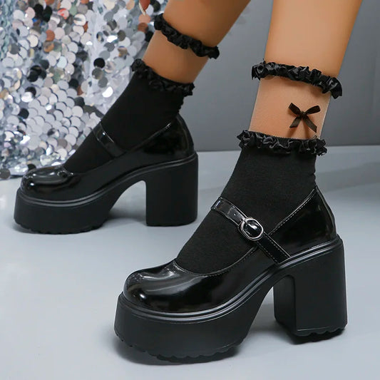 aichashi  -  Y2K Chunky Platform Pumps Women Punk Style Thick Heels Mary Jane Shoes Woman Plus Size Buckle Strap Gothic Shoes