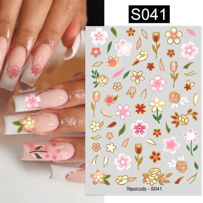 Aichashi 3D Laser Sakura Flower Nail Sticker Aurora Decals Glitter Star Butterfly Floral Adhesive Sliders Cherry Blooming Manicure